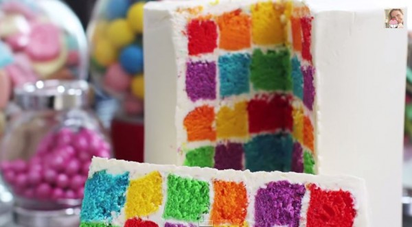Rainbow checker board cake