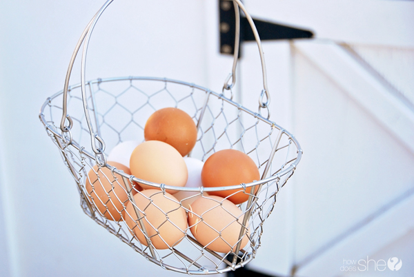 wire basket containing eggs