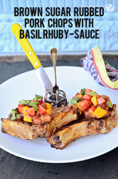 Brown Sugar Rubbed Pork Chops with Balsamic, Basil Rhuby-sauce