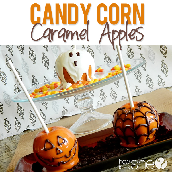 Candy corn caramel apples