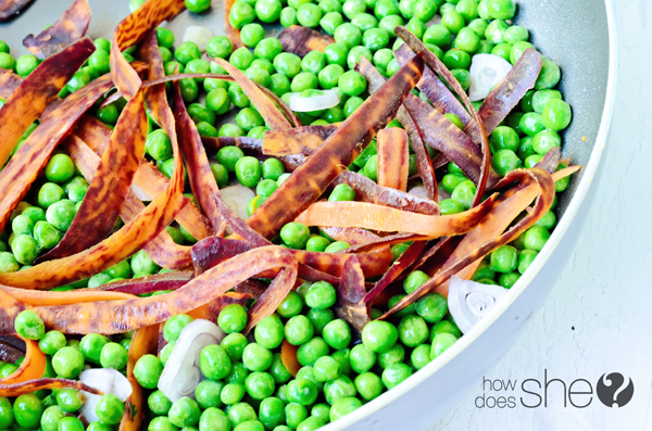 Prosciutto with Cardamom Scented Peas and Purple Carrots
