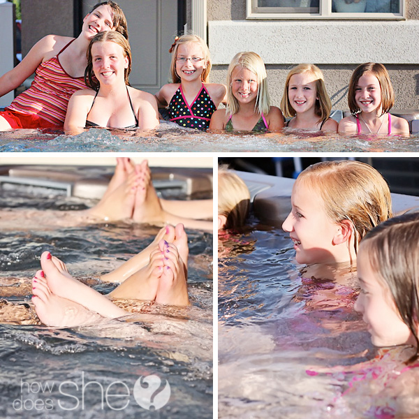 tween girls in the hot tub during a tween pamper party